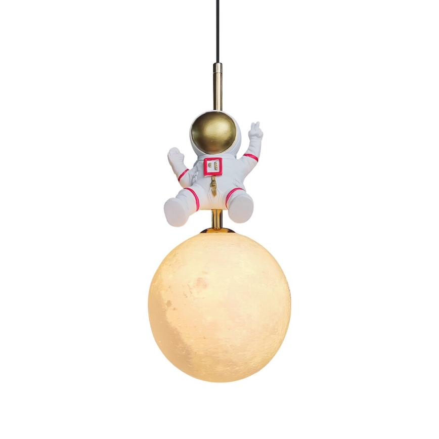 Candeeiro suspenso de criança ASTRONAUT 1xE27/60W/230V diâmetro 15 cm dourado/bege