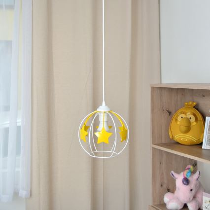 Candeeiro suspenso de criança STARS 1xE27/15W/230V amarelo/branco