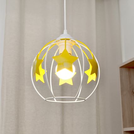 Candeeiro suspenso de criança STARS 1xE27/15W/230V amarelo/branco