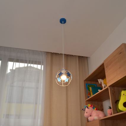 Candeeiro suspenso de criança STARS 1xE27/15W/230V azul/branco