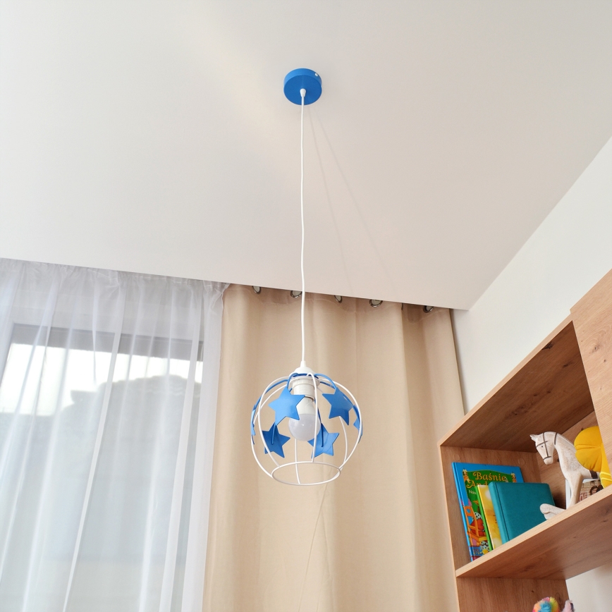 Candeeiro suspenso de criança STARS 1xE27/15W/230V azul/branco