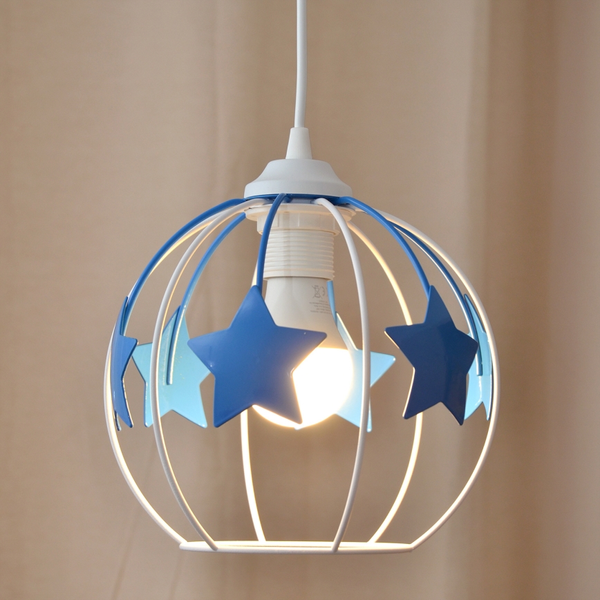 Candeeiro suspenso de criança STARS 1xE27/15W/230V azul/branco