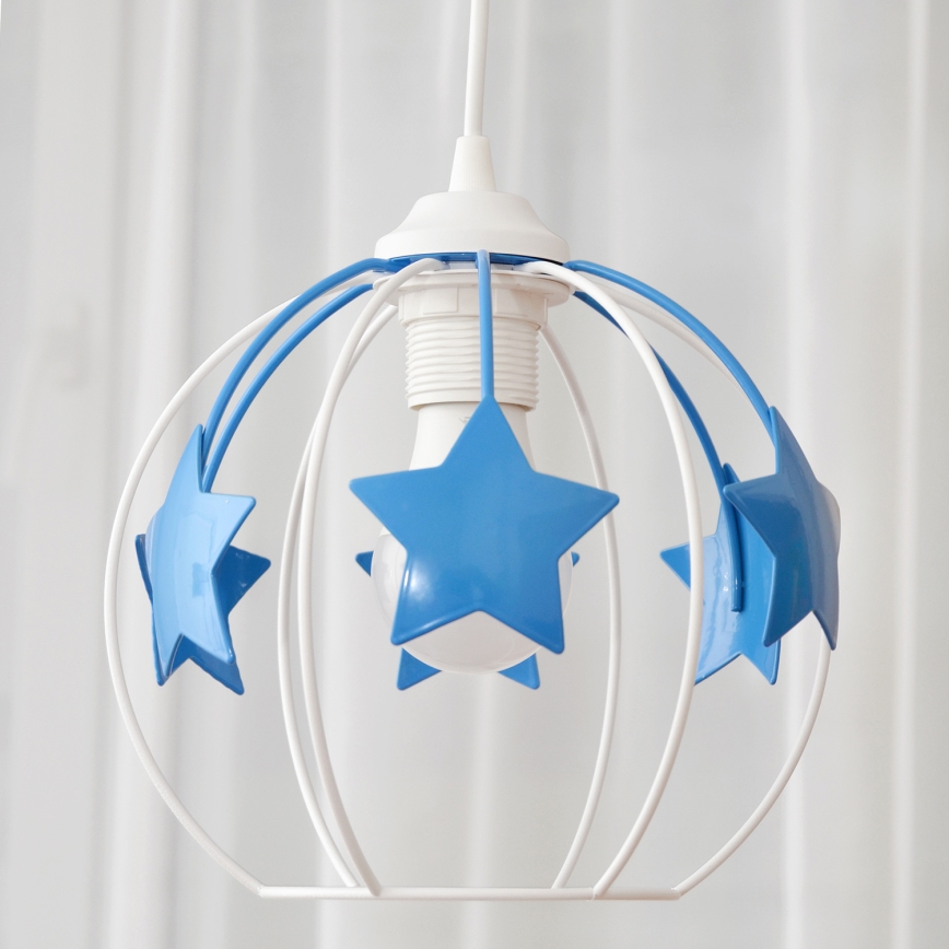 Candeeiro suspenso de criança STARS 1xE27/15W/230V azul/branco