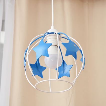 Candeeiro suspenso de criança STARS 1xE27/15W/230V azul/branco