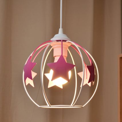 Candeeiro suspenso de criança STARS 1xE27/15W/230V rosa/branco