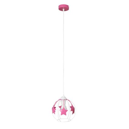 Candeeiro suspenso de criança STARS 1xE27/15W/230V rosa/branco