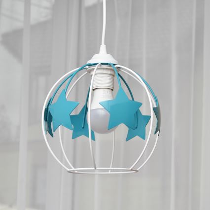 Candeeiro suspenso de criança STARS 1xE27/15W/230V turquesa/branco