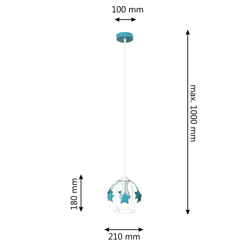 Candeeiro suspenso de criança STARS 1xE27/15W/230V turquesa/branco