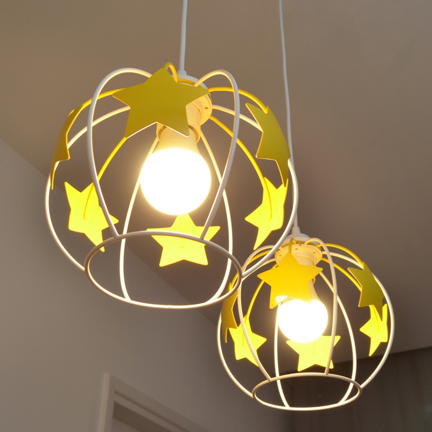 Candeeiro suspenso de criança STARS 2xE27/15W/230V amarelo/branco