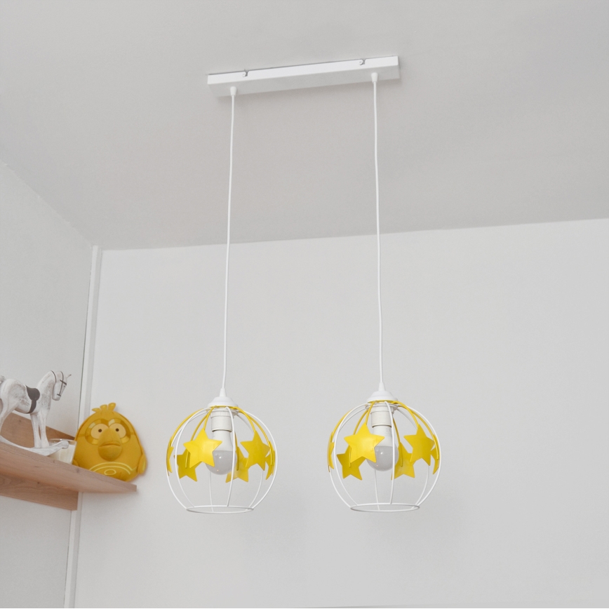 Candeeiro suspenso de criança STARS 2xE27/15W/230V amarelo/branco