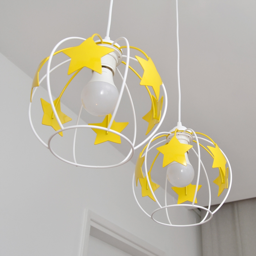 Candeeiro suspenso de criança STARS 2xE27/15W/230V amarelo/branco