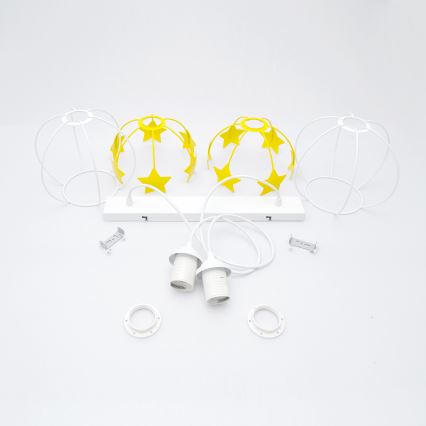 Candeeiro suspenso de criança STARS 2xE27/15W/230V amarelo/branco