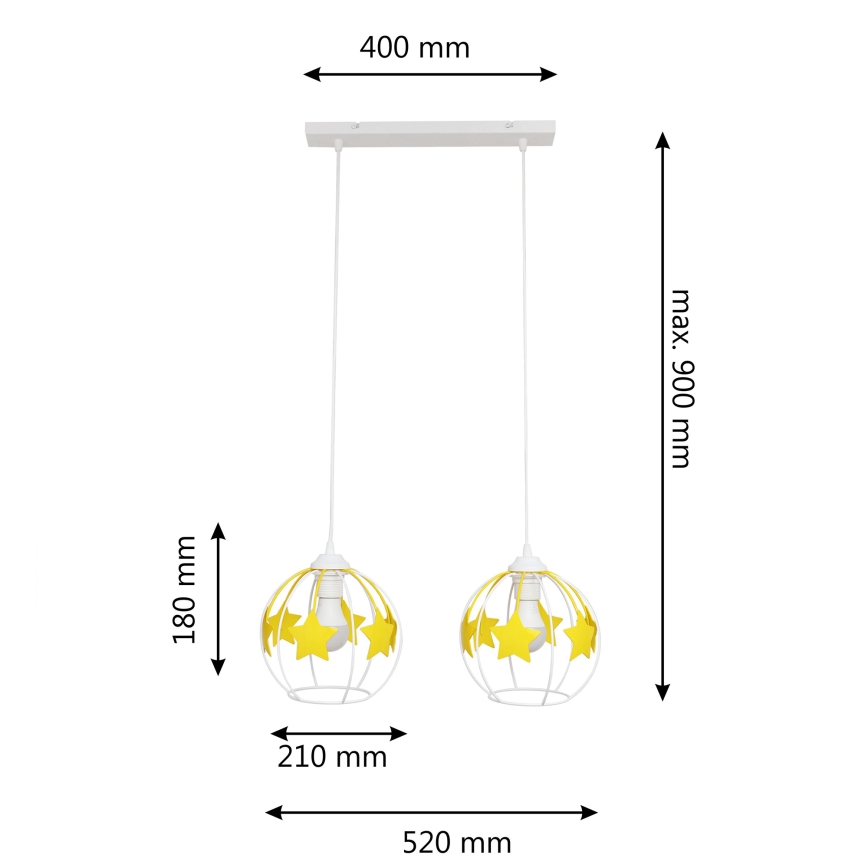 Candeeiro suspenso de criança STARS 2xE27/15W/230V amarelo/branco