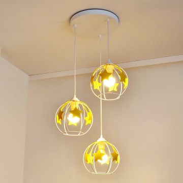Candeeiro suspenso de criança STARS 3xE27/15W/230V amarelo/branco
