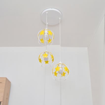 Candeeiro suspenso de criança STARS 3xE27/15W/230V amarelo/branco