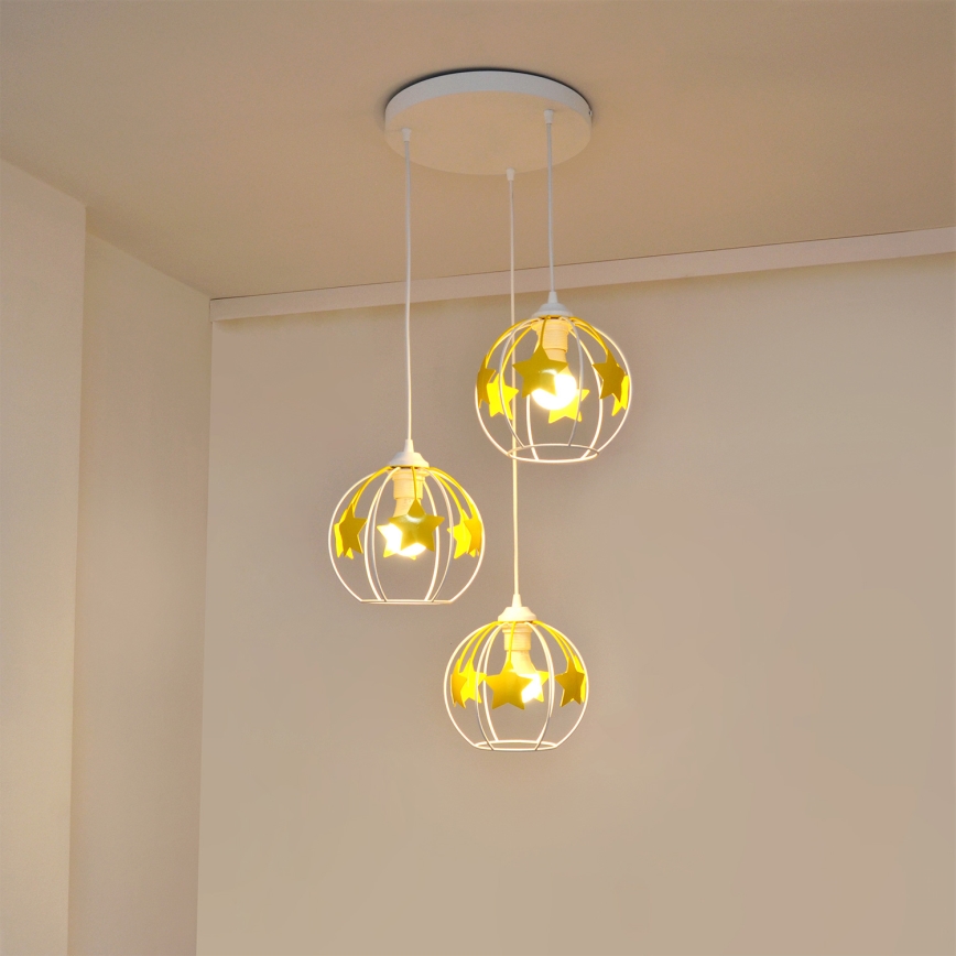 Candeeiro suspenso de criança STARS 3xE27/15W/230V amarelo/branco