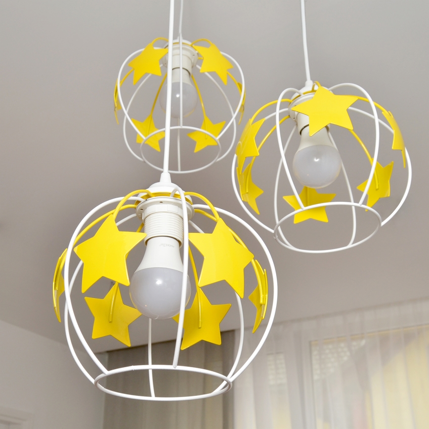 Candeeiro suspenso de criança STARS 3xE27/15W/230V amarelo/branco
