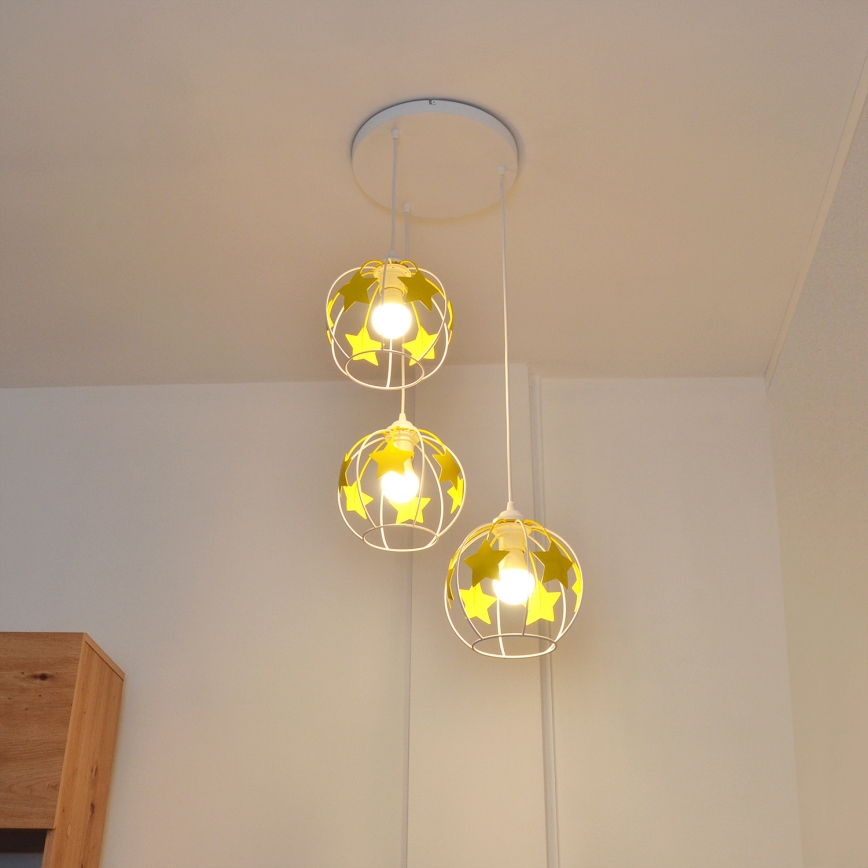 Candeeiro suspenso de criança STARS 3xE27/15W/230V amarelo/branco
