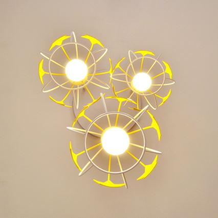 Candeeiro suspenso de criança STARS 3xE27/15W/230V amarelo/branco