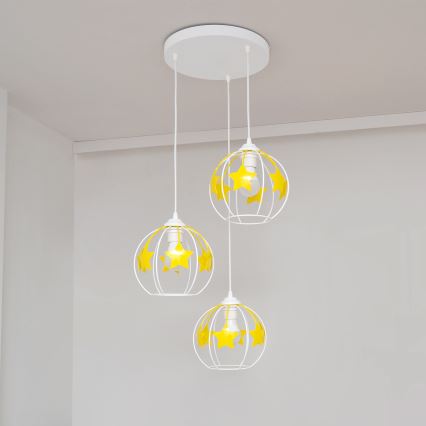 Candeeiro suspenso de criança STARS 3xE27/15W/230V amarelo/branco