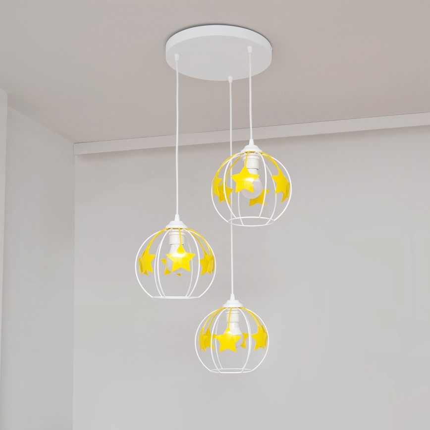 Candeeiro suspenso de criança STARS 3xE27/15W/230V amarelo/branco