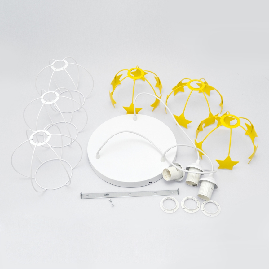 Candeeiro suspenso de criança STARS 3xE27/15W/230V amarelo/branco