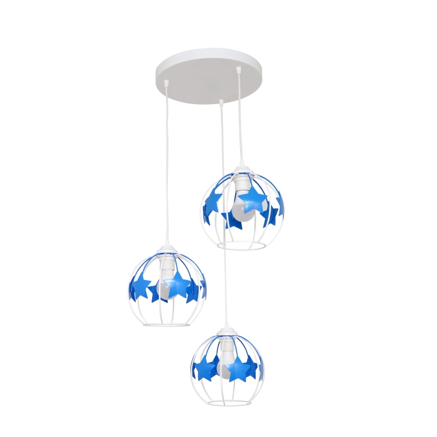 Candeeiro suspenso de criança STARS 3xE27/15W/230V azul/branco
