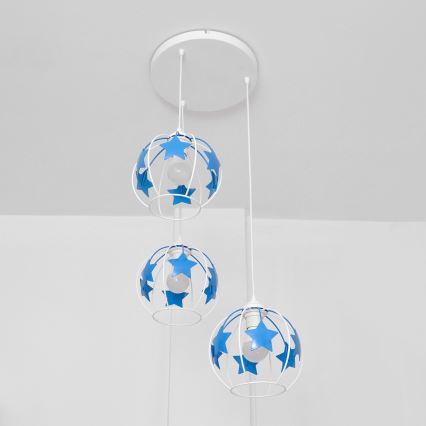 Candeeiro suspenso de criança STARS 3xE27/15W/230V azul/branco