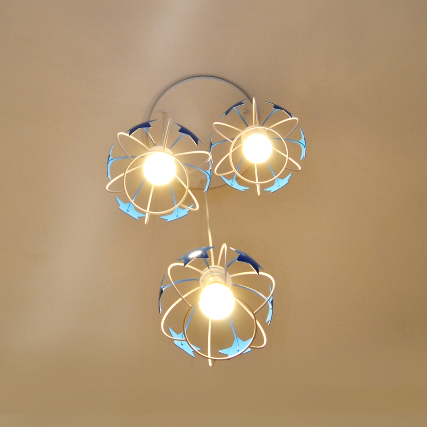 Candeeiro suspenso de criança STARS 3xE27/15W/230V azul/branco