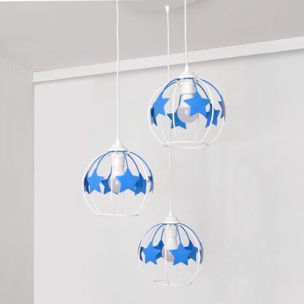 Candeeiro suspenso de criança STARS 3xE27/15W/230V azul/branco