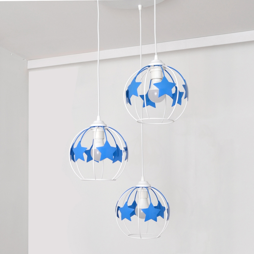 Candeeiro suspenso de criança STARS 3xE27/15W/230V azul/branco