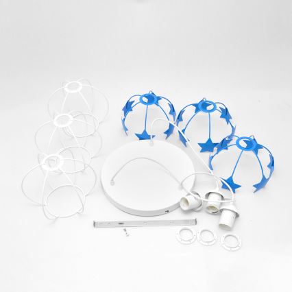 Candeeiro suspenso de criança STARS 3xE27/15W/230V azul/branco