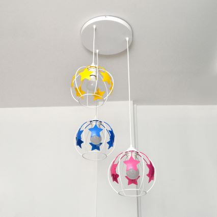Candeeiro suspenso de criança STARS 3xE27/15W/230V azul/rosa/amarelo