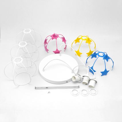 Candeeiro suspenso de criança STARS 3xE27/15W/230V azul/rosa/amarelo