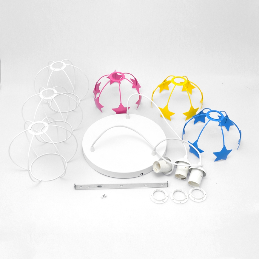 Candeeiro suspenso de criança STARS 3xE27/15W/230V azul/rosa/amarelo