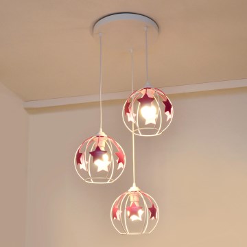 Candeeiro suspenso de criança STARS 3xE27/15W/230V rosa/branco