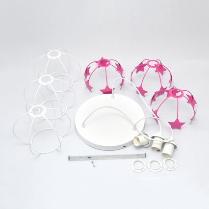 Candeeiro suspenso de criança STARS 3xE27/15W/230V rosa/branco