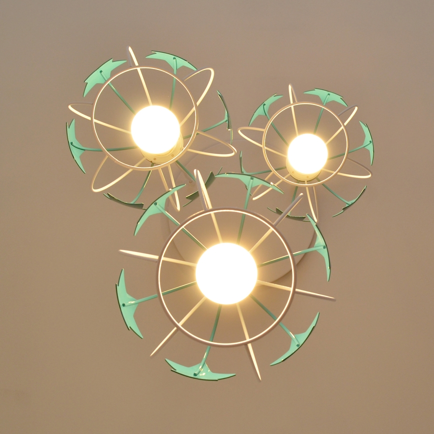 Candeeiro suspenso de criança STARS 3xE27/15W/230V turquesa/branco