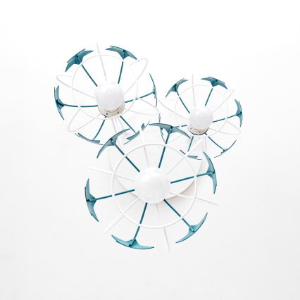 Candeeiro suspenso de criança STARS 3xE27/15W/230V turquesa/branco