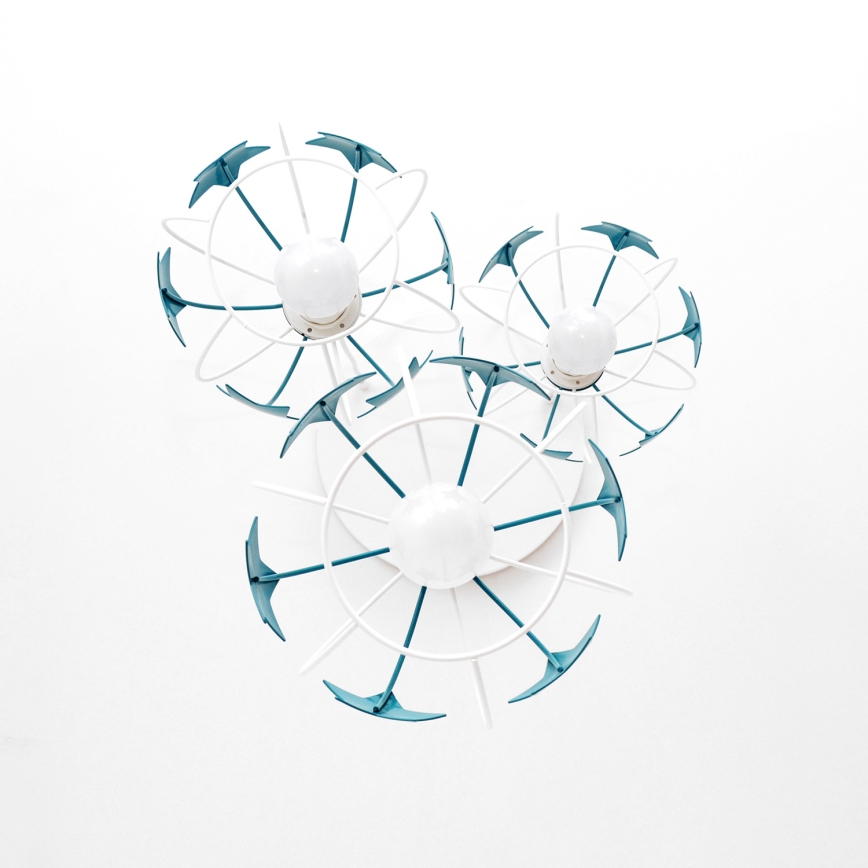 Candeeiro suspenso de criança STARS 3xE27/15W/230V turquesa/branco