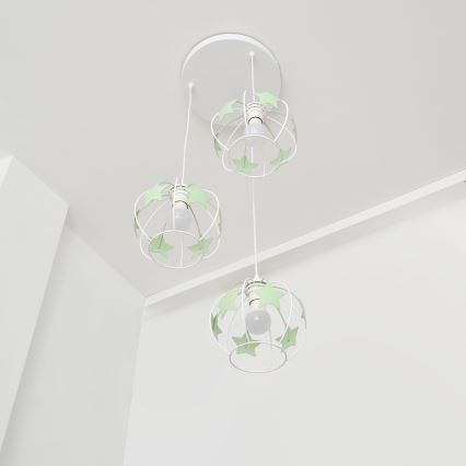Candeeiro suspenso de criança STARS 3xE27/15W/230V verde/branco