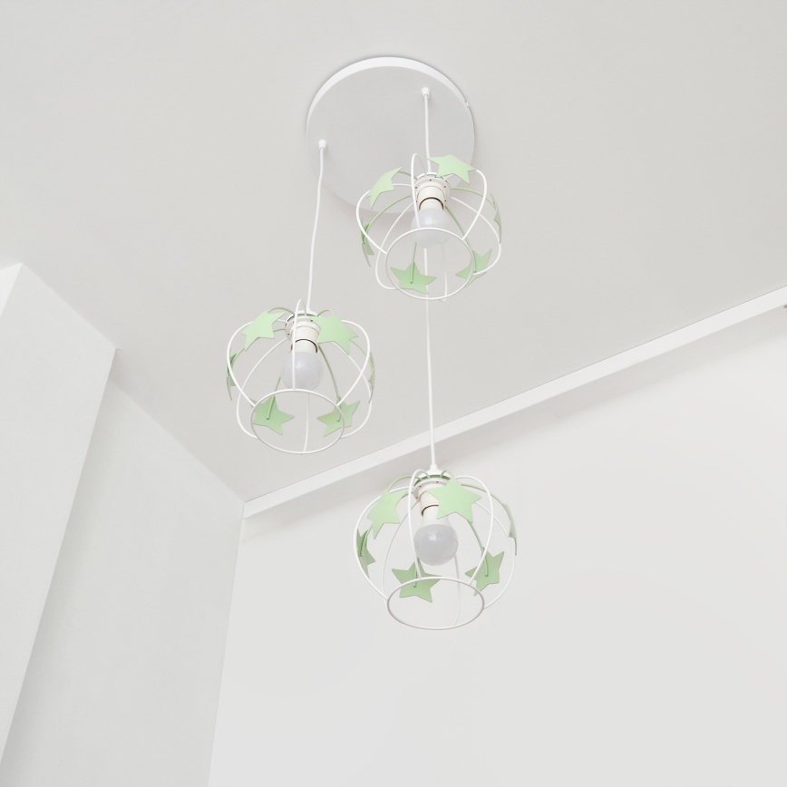 Candeeiro suspenso de criança STARS 3xE27/15W/230V verde/branco