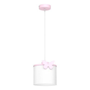 Candeeiro suspenso de criança SWEET 1xE27/15W/230V branco/rosa/borboleta