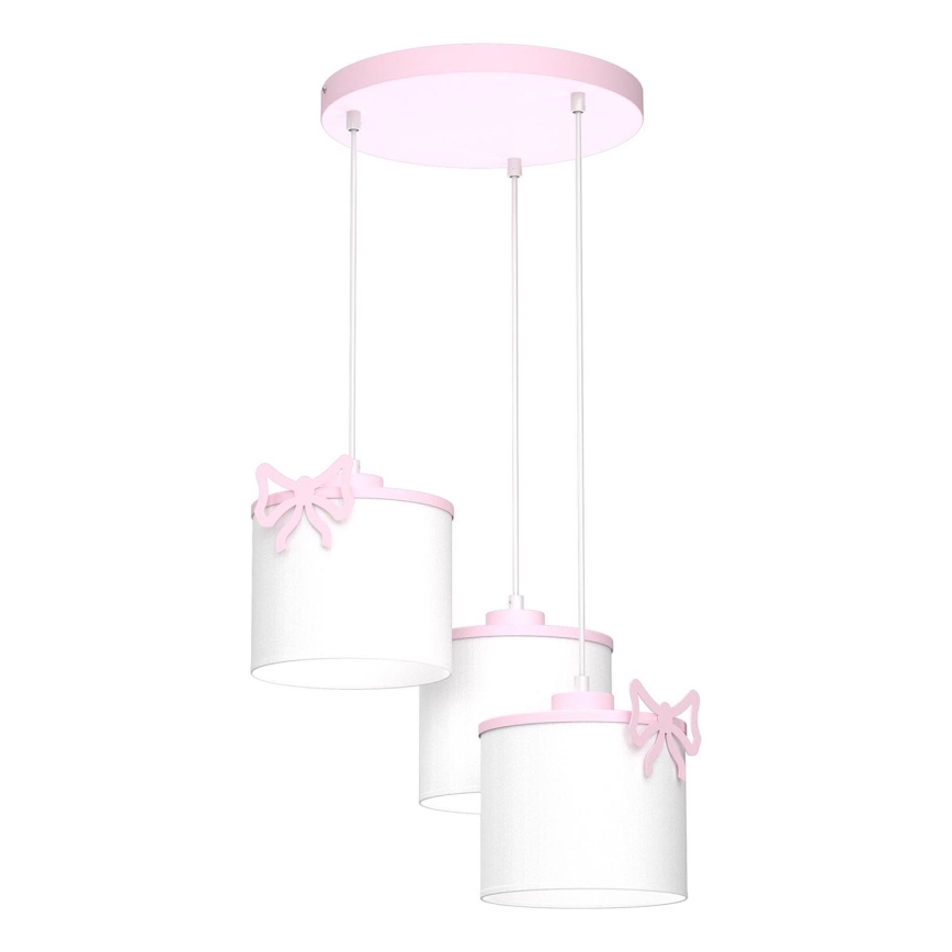Candeeiro suspenso de criança SWEET 3xE27/15W/230V branco/rosa/borboleta