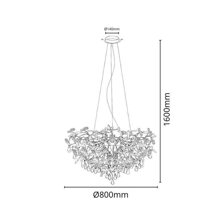 Candeeiro suspenso de cristal 13xG9/40W/230V cromado brilhante