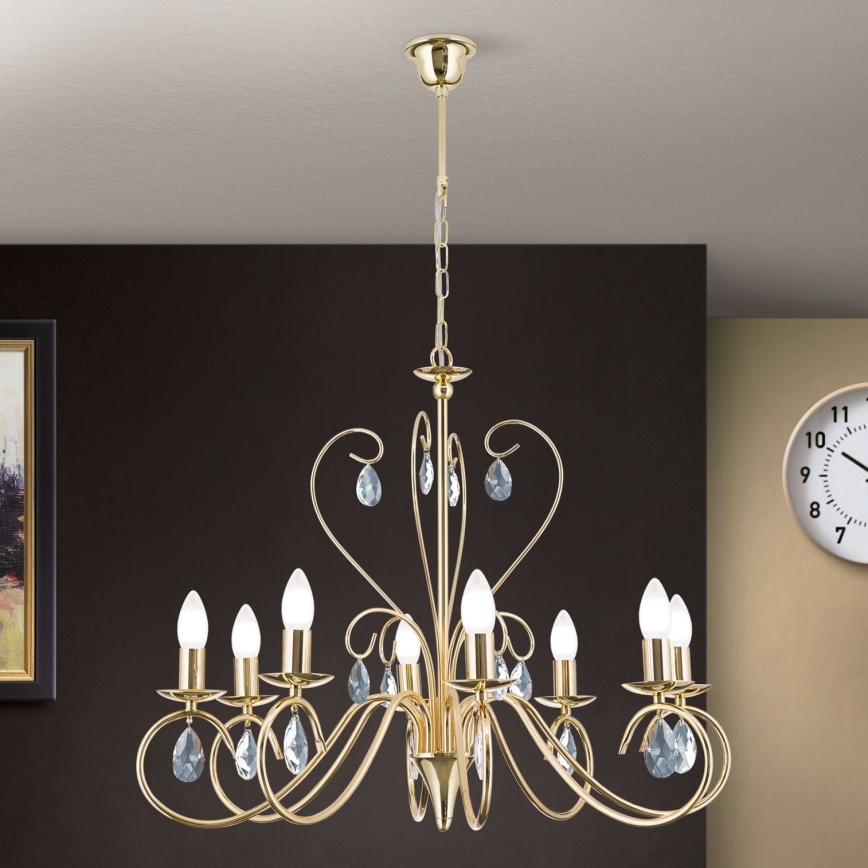 Candeeiro suspenso de cristal ALESSIA 8xE14/40W/230V dourado