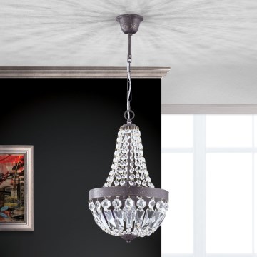 Candeeiro suspenso de cristal ARILA 1xE27/60W/230V diâmetro 25,5 cm castanho/pátina