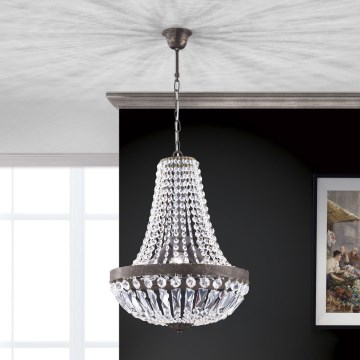 Candeeiro suspenso de cristal ARILA 3xE27/60W/230V diâmetro 40 cm castanho/pátina