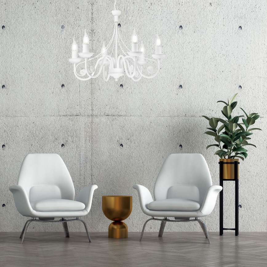 Candeeiro suspenso DONATO 6xE14/40W/230V branco