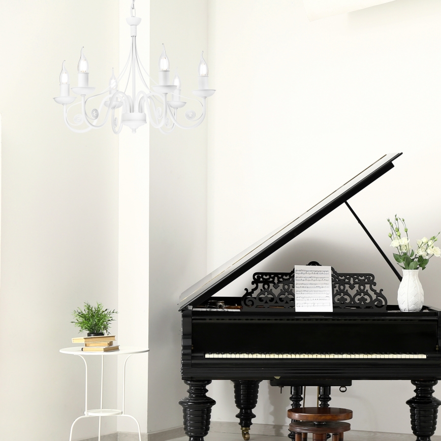 Candeeiro suspenso DONATO 6xE14/40W/230V branco